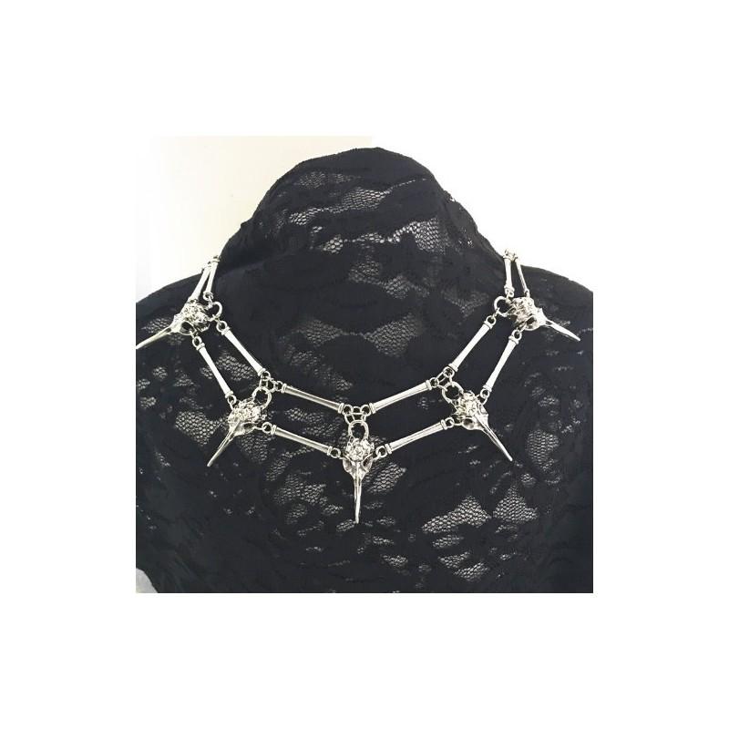 Gothic Bird Skull Necklace With Cross Chain For Women In Antique Style