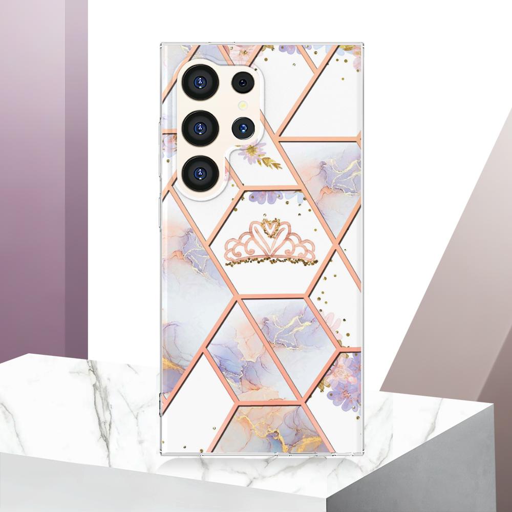 Zlatý okraj Mřížka Mramorový Květ IMD Ultratenký Kryt na Telefon pro Samsung Galaxy S20,S21,S22,S23,S24,A11,A12,A13,A14,A23,A34,A54,A53,A73,A33,A01,A02...