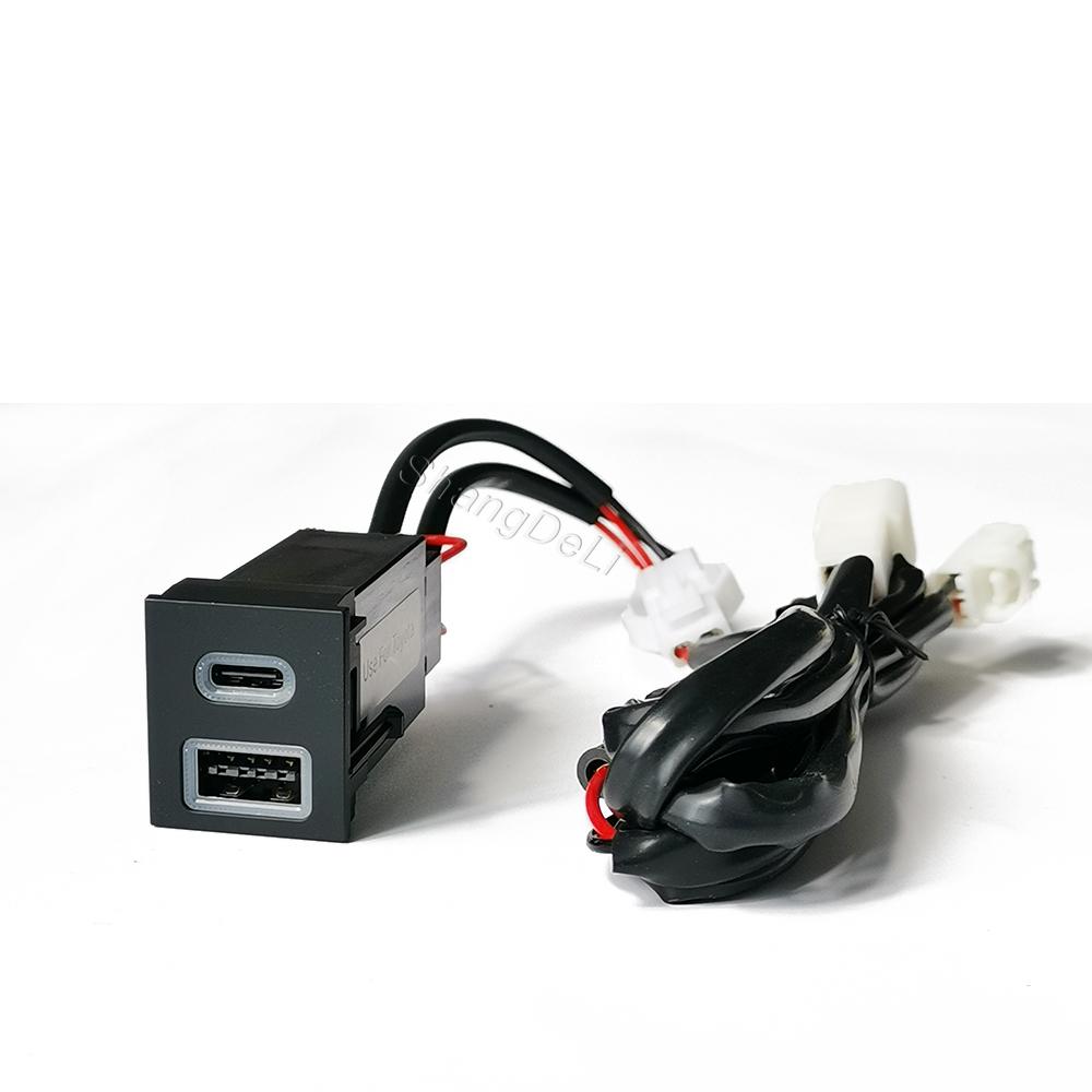 12V/24V Car Dual Charger USB QC3.0 Type-c PD Blue LED Light Phone Charger Adapter Fit for Toyota RAV4 Wildlander Corolla