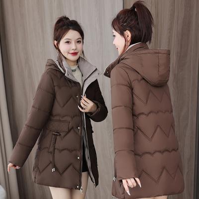Contrast Color New Down Cotton-padded Jacket Women's Long Korean Version of Loose Cotton-padded Jacket Slimming Plus Size Hooded Padded Jacket.