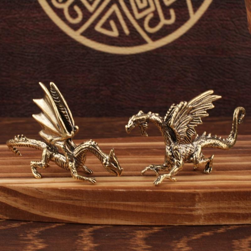 New Solid Brass Pterosaur Dragon Small Statue Desktop Ornament Europe Mythical Griffin Figurines Retro Home Feng Shui Decoration