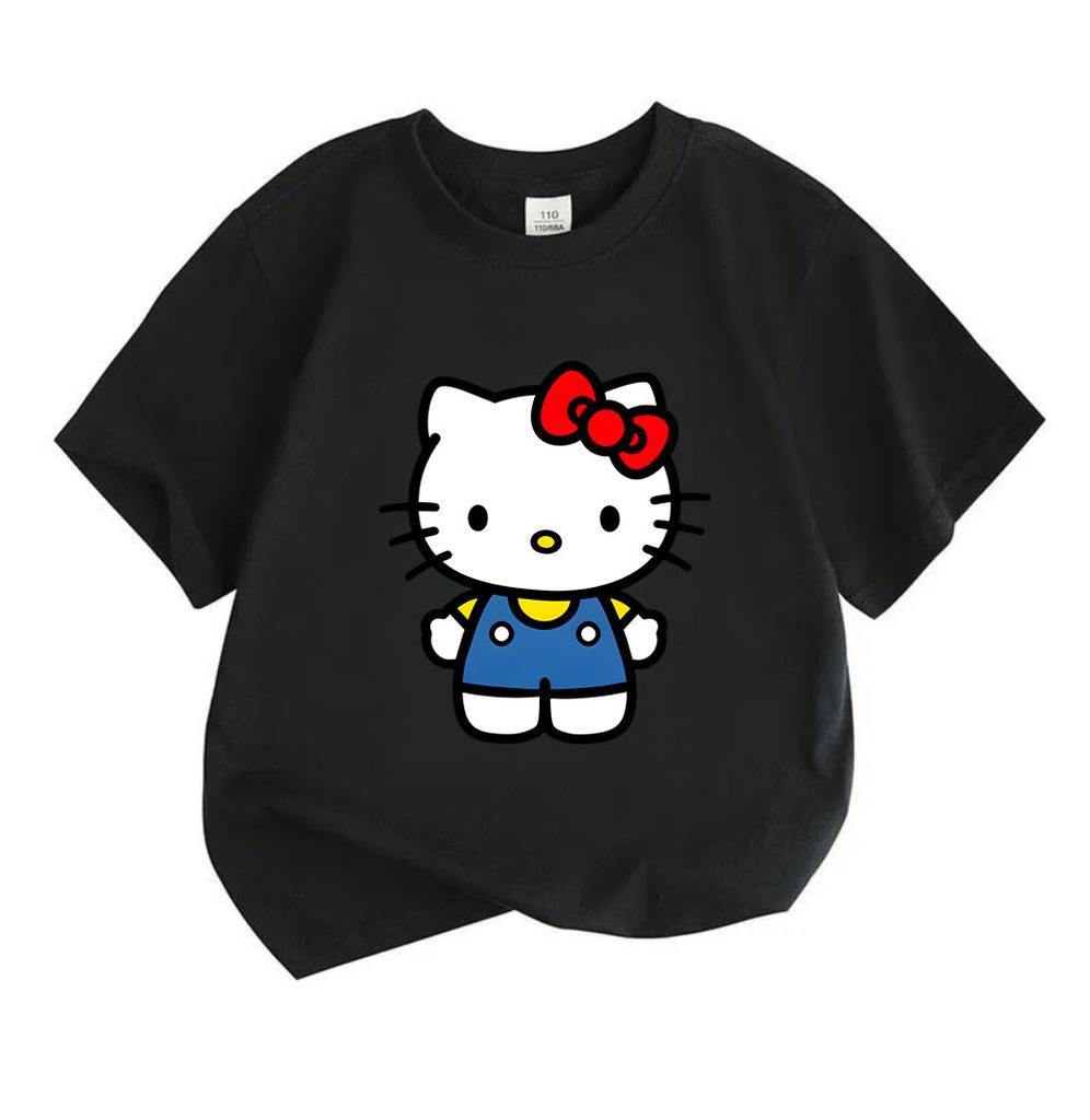 Cute Cartoon Character Print Kids T-Shirt, 100% Cotton Soft Breathable Crew Neck Short Sleeve Casual Tee for Boys Girls, Comfortable Daily Wear Summer