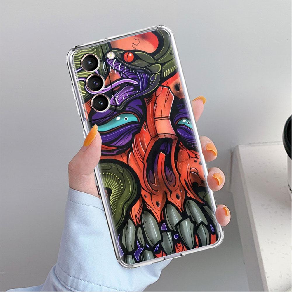 Samurai Oni Mask Cool Clear Case For Samsung Galaxy S22 S20 FE S21 S10 S9 Plus Note 20 Ultra 10 Lite Transparent Phone Shell