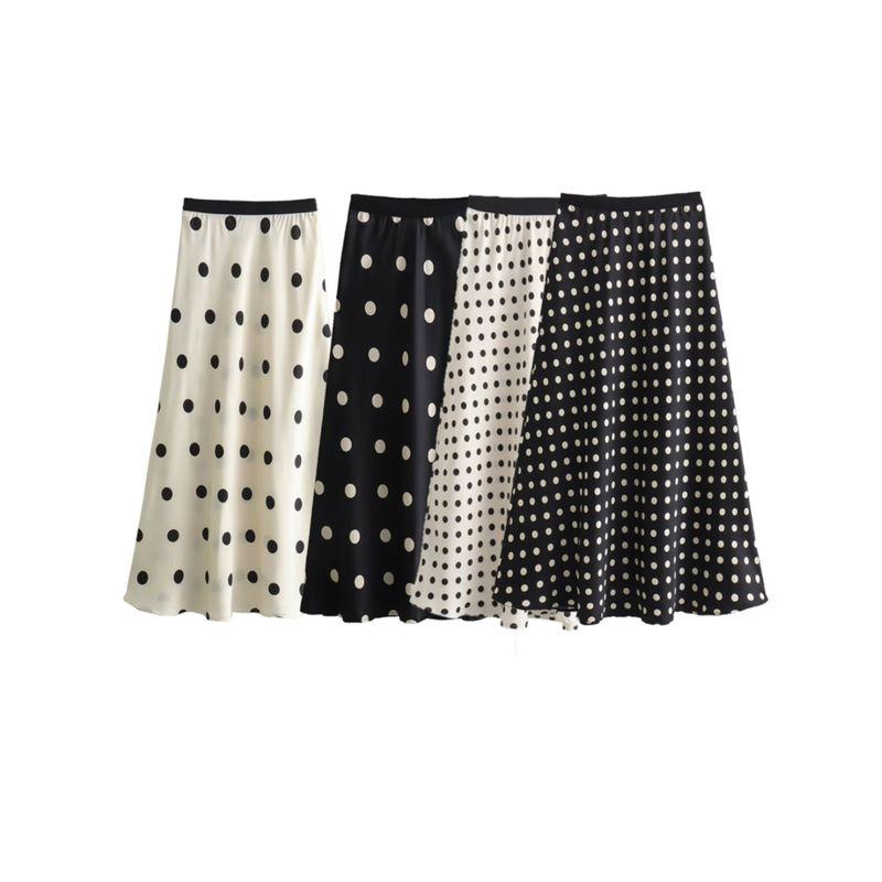 Kaslead New Arrival Women's Fashion Style Fashion Polka Dot Elastic Waist Long Satin Skirt