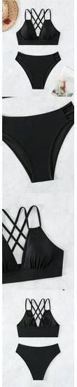 2025 V-neck Sexy Solid Color Backless Bikini - European & American Style Two-piece Swimwear