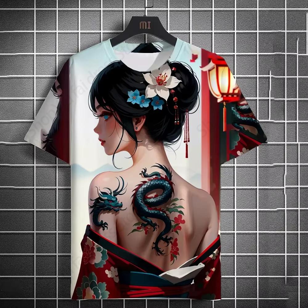 Summer Men's T-shirt Japanese Anime Tattoo 3D Print Tshirt Men Women Fashion Short Sleeve Oversized T Shirt Mens Clothing Sexy