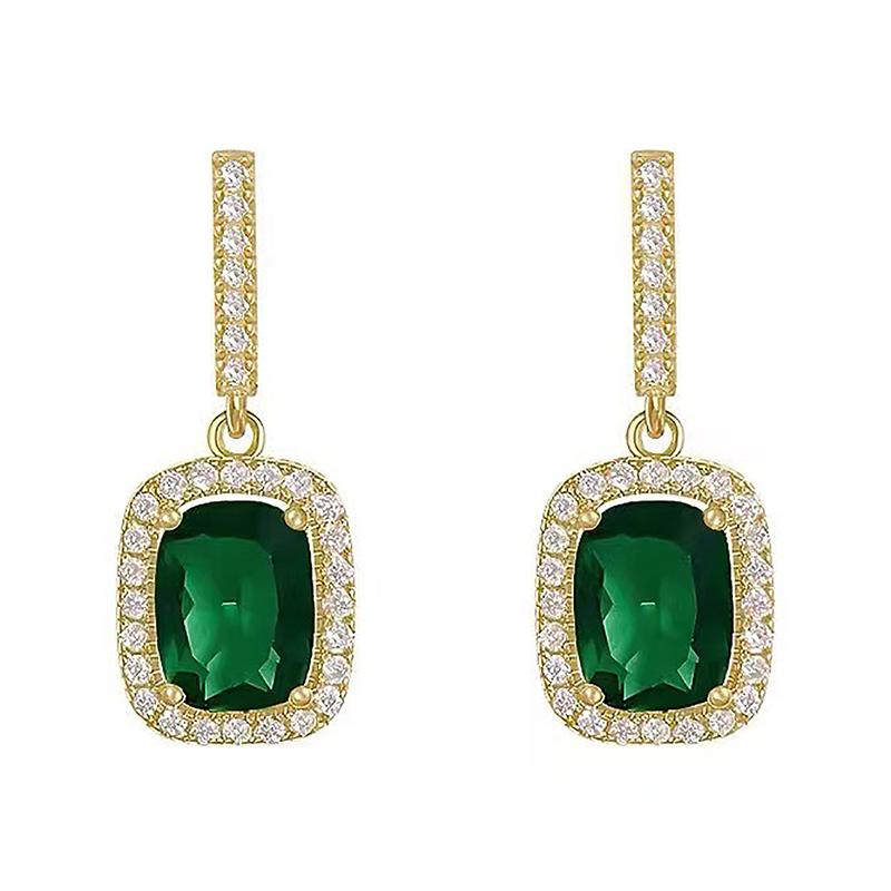 1Pair French Vintage Green Transparent Gem Simple Hanging Earring Jewelry Exquisite Drop Dangle Personality  Stud Earring