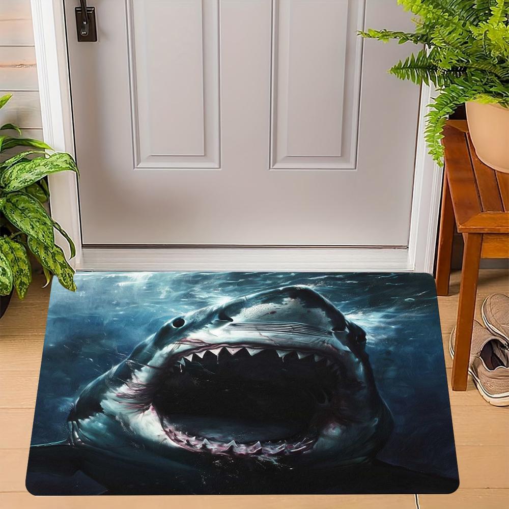 Realistic Shark Pattern Door Mat Fierce Shark Designs Underwater Scene Different Expressions Floor Mat for Home Entrance Decor