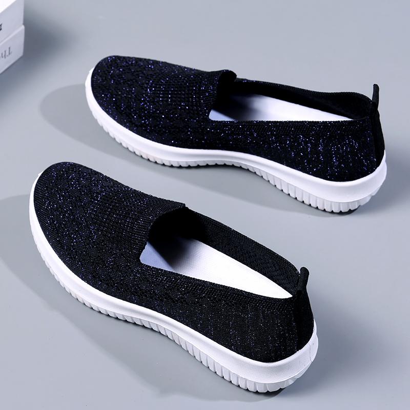 Fashion Spring Summer Breathable Knitted Flats for Women 2025 Comfortable Slip On Mom Shoes Woman Slip On Non Slip Casual Sneaker Female
