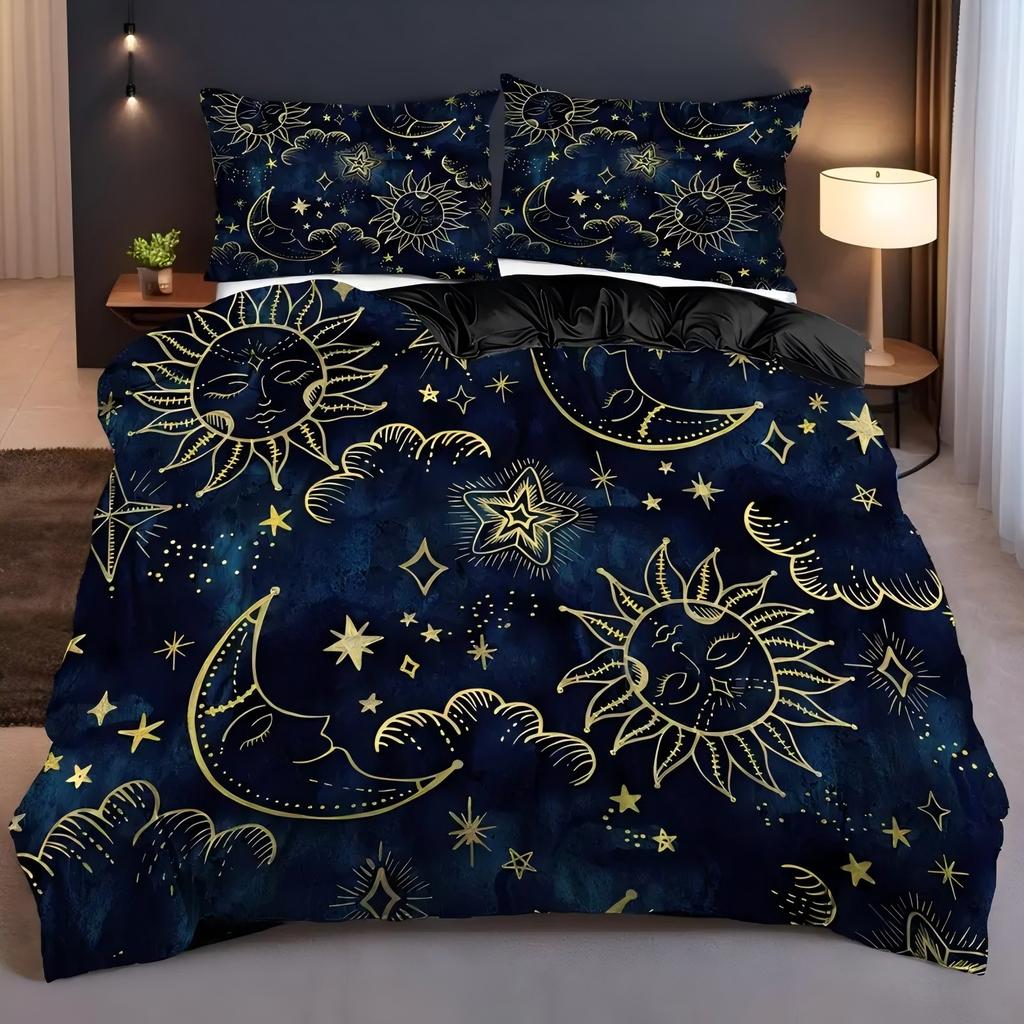 Mysterious Sun Moon Starlit Sky 3D Printed Quilt Cover Set Tarot Style Luxury Bedding Set Polyester Soft Comfortable Duvet Cover