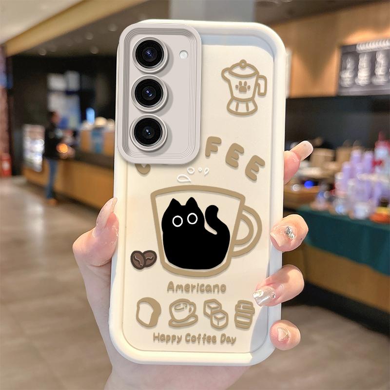 Cute Coffee Cat Cartoon Phone Case For Samsung Galaxy A36 A35 A34 A33 A32 5G A31 A30 A24 A23 A22 A16 A12 A50S M55 Silicone Cover
