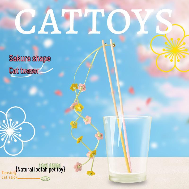 Long-Handle Loofah Cat Teaser Stick with Bell - Scratch & Bite-Resistant Interactive Toy for Kittens
