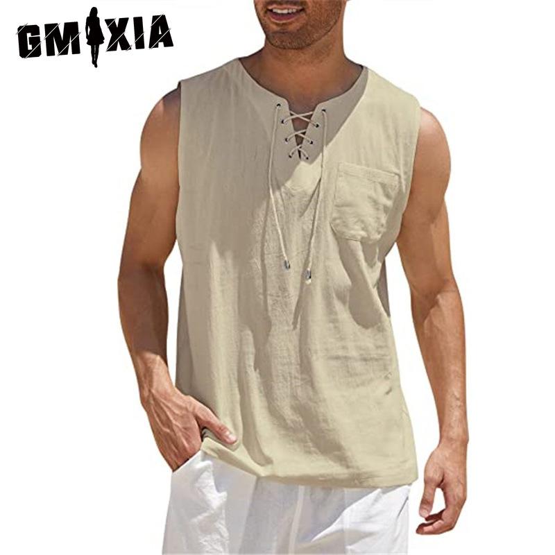 GMXIA Cotton Sleeveless T-shirt Men's Fashion Loose Shirt Printed Compassionate Shirt