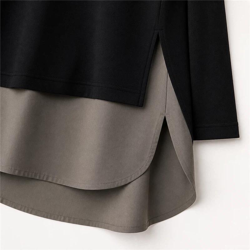 Design Style Splicing Autumn New Loose and Slim Mid-length Sweatshirt for Women with High-end Feel