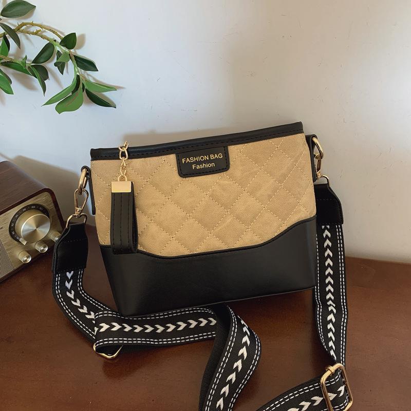 Rhombus embroidery thread small bag women's new popular versatile messenger bucket bag commuter shoulder stray bag