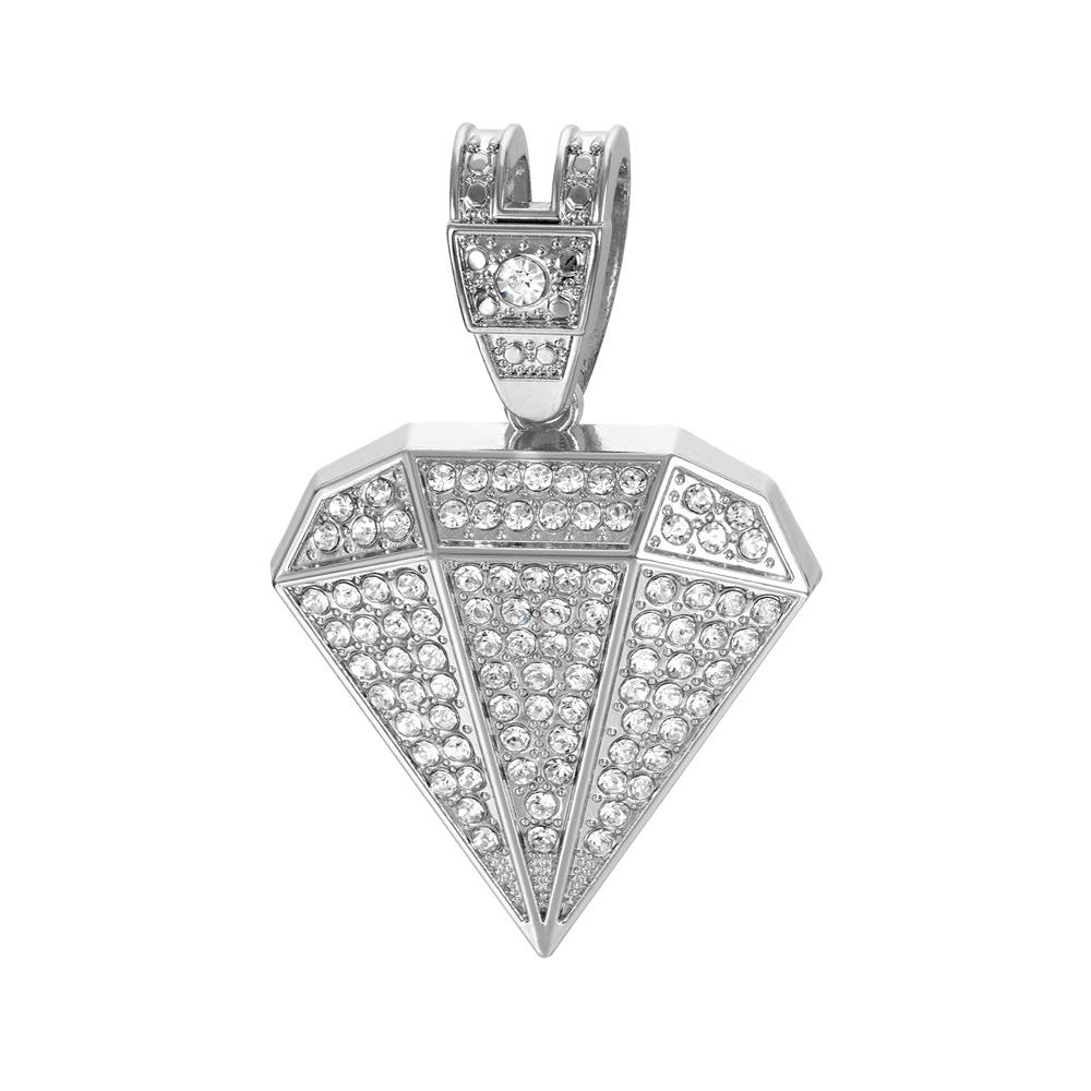 Hip Hop Tapered Pendant Necklace with 14mm Cuban Chain Diamond Shape Pendants Necklaces Fashion Charm Jewelry,For Men And Women
