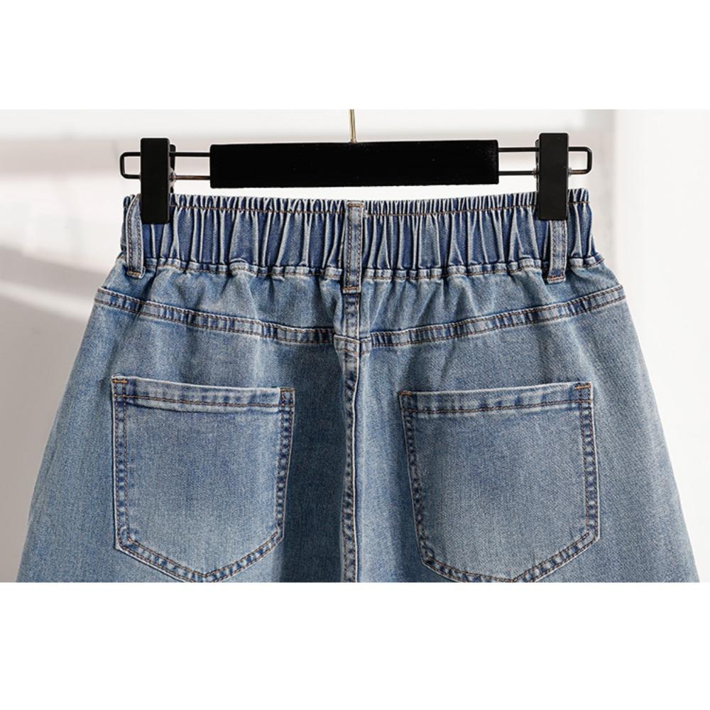 DIMANAF 2025 Plus Size Women Shorts Pants Summer Jeans Short Basic Harem High Waist Solid Pants Elastic Waist