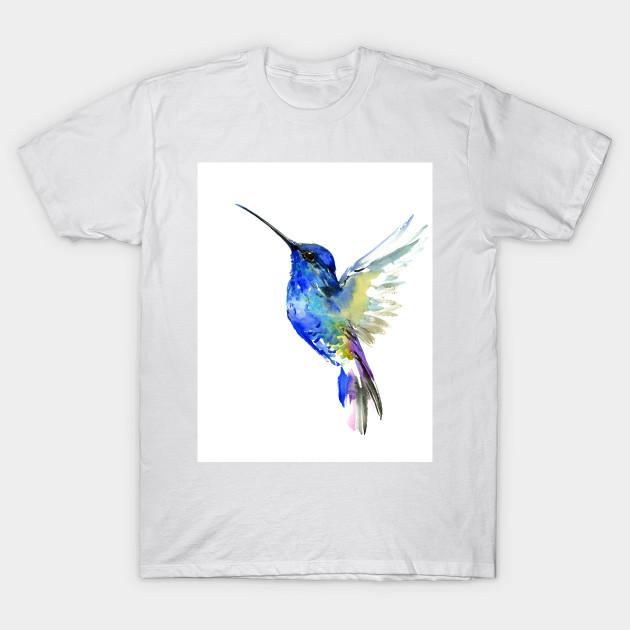 Men Black Print T-shirt Turquoise Blue Hummingbird Artwork, Design No-Cut Transfer Paper Print Cotton Tshirt S белый