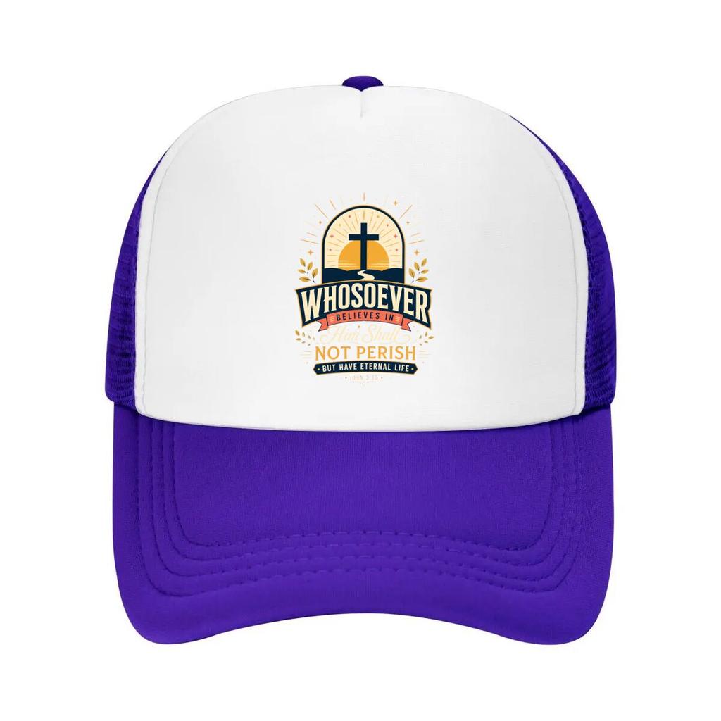 Whosoever Faith Sunrise Cross Verse Mesh Baseball Cap Casual Hat Outdoor  For Womens Unisex FeUnisex