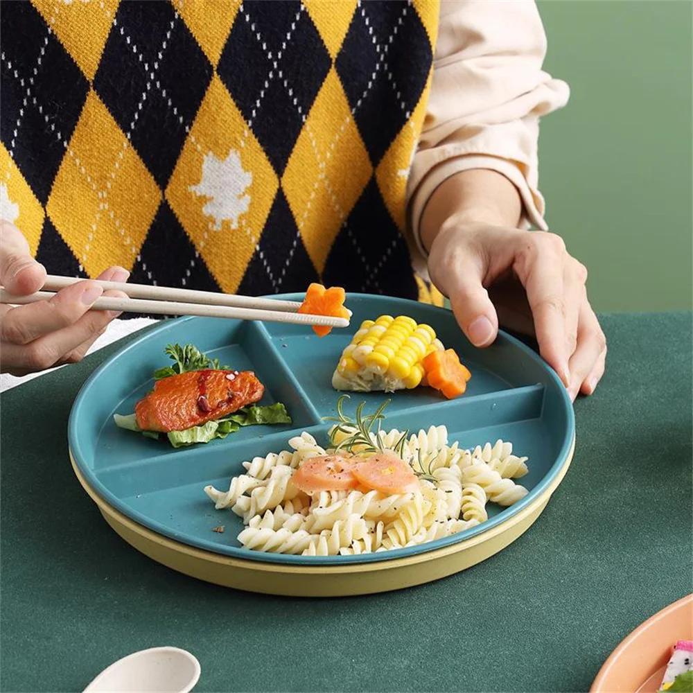 1/2/4 pezzi di piatti divisi in 3 piatti rotondi riutilizzabili per la dieta, piatti da portata per adulti, 3 scomparti