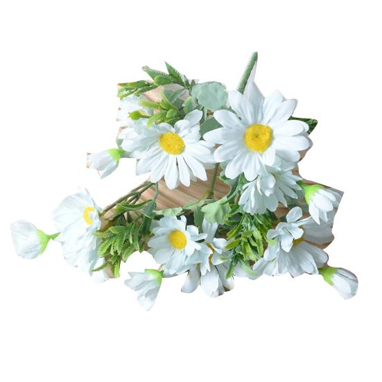 Artificial Flowers 27CM Height Small Bouquet Multiple Sun Chrysanthemum Heads Green Leaves