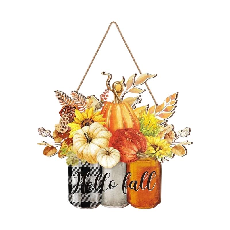 Fall Door Sign Wooden Autumn Pumpkins Door Hangers Maple Wall Decors for Outdoor Porch Wall Fall Harvest Hanging Decorations