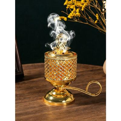 Gold Incense Burner, Handheld Gold Incense Burner, Tower-Style Sandalwood Incense Burner Gold Hollow-Out Small Metal Incense Burner