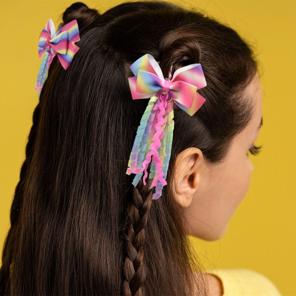 Curly Tassel Bow Hair Clip Colorful Hair Accessories New Girls Headdress  Children Kids