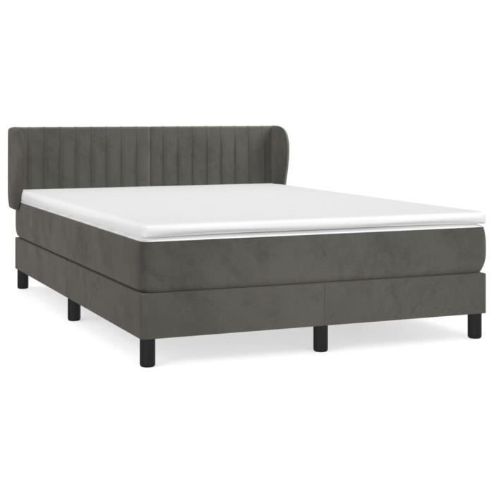 3127608 vidaXL Divan Bed and Mattress Dark Grey 140x190cm Velvet