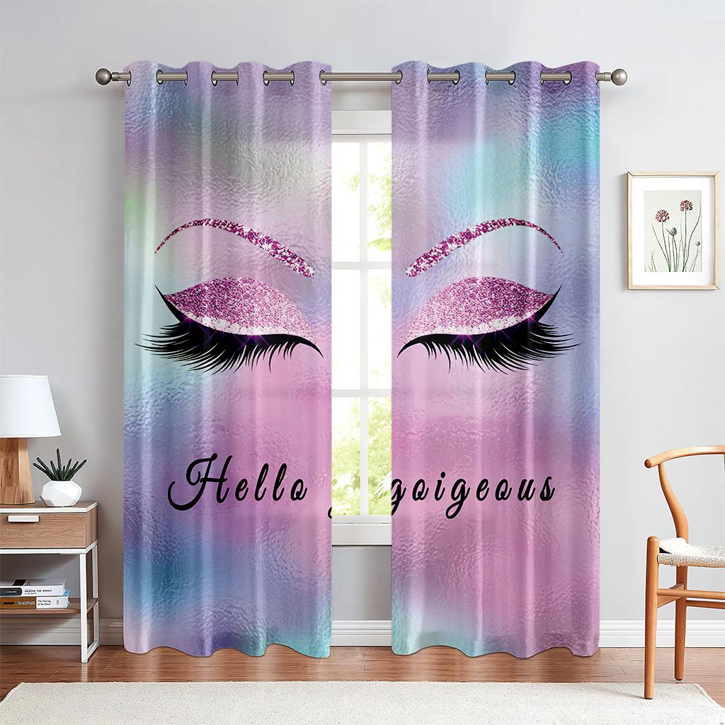 3D Blaue Cartoon-Augenfarbe Vorhänge Wimpern Personalisiert 2 Paneele Balkon Wohnzimmer Fensterdekoration Vorhänge