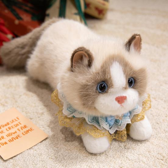 Brinquedo de Pelúcia Gato Siamês Realista com Som Animal de Pelúcia Macio Gatinho Companheiro Realista para Abraçar Presente de Aniversário para Crianças Amantes de Gatos