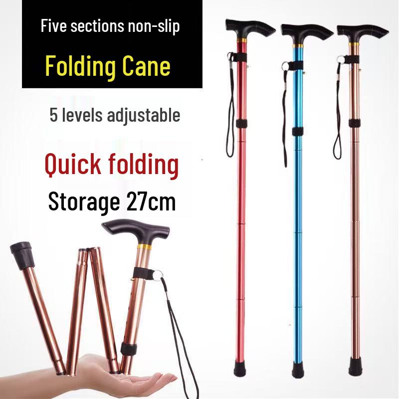 Telescopic Folding Trekking Poles: Five-section Walking Sticks for Climbing, Hiking, & Support for the Elderly.