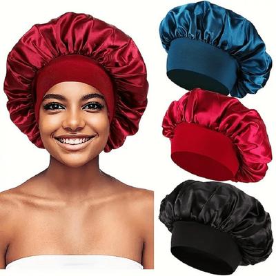 Newly Satin Night Hair Cap Women's Solid Sleeping Hat Sleep Care Bonnet Nightcap For Women Unisex Cap