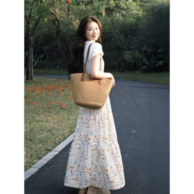 2026 summer two-piece long dress Korean gentle sweet sister small dopamine wear floral skirt suit women