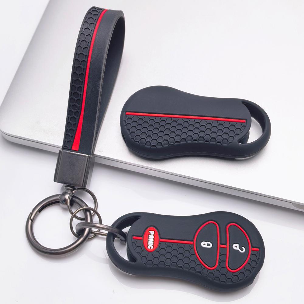 Key Fob Cover for Jeep Cherokee Durango Grand Liberty Dakota Caravan with Keychain Anti-Scratch Surface Shockproof Structure Soft Grip Texture