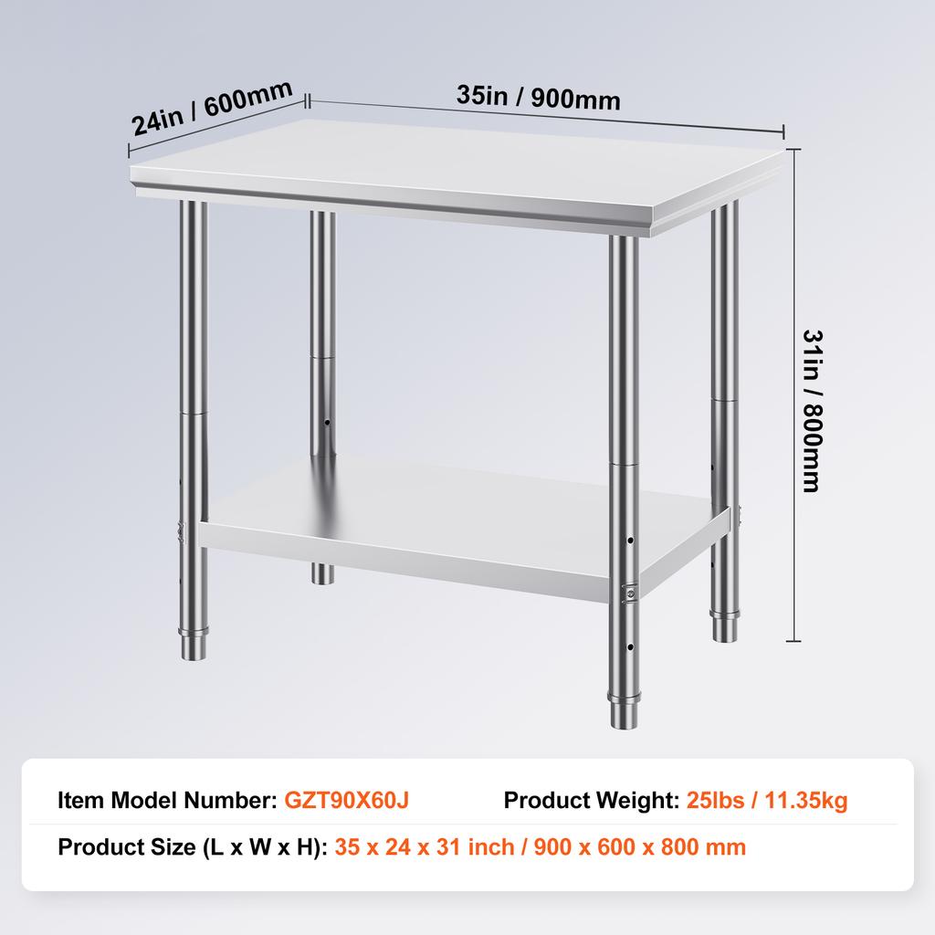 SucceBuy Stainless Steel Kitchen Work Bench Commercial Catering Table Worktable with Undershelf for Restaurant Garage