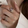 Silver Artistic S925 Open Ring With Unique Twisted Design And Delightful Heart Shaped Zirconia Pink