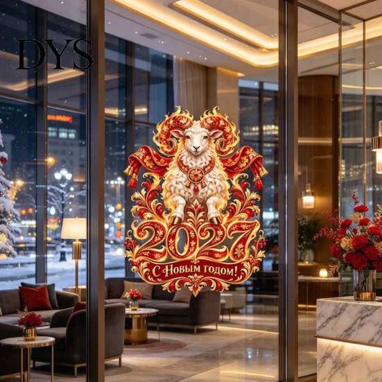 Non Adhesive Window Clings 2027 Year of Sheep Static Clings, Flame Zodiac Glass Stickers, Electrostatic Stickers Russian New Holiday Decorations,