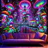 Fantasy Mushroom Forest Tapestry, Fluorescent Psychedelic Wall Hanging for Party, Dorm, Gaming Room, Aesthetic Home Decor