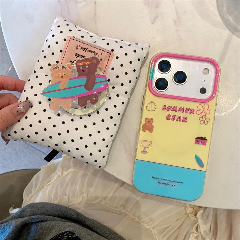 

Summer Vacation Little Bear Magnetic Stand iPhone Case for Apple 16 Pro Max / 15 / 14 iPhone 16