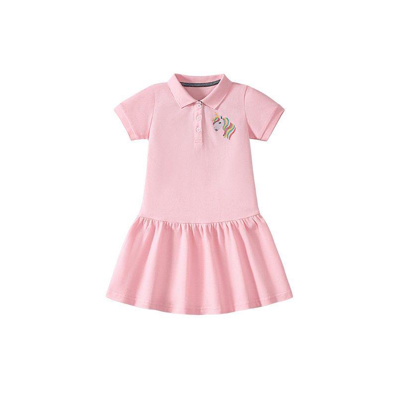 European and American Girls' Unicorn Dress Summer Kidsren's Short-Sleeved Lapel Polo Dress Baby Girl Pure Cotton Dress