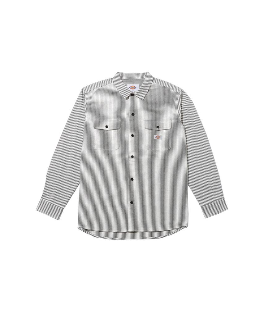 Dickies Men's Long Sleeve 100% Cotton Striped Casual Shirt, White Stripe, Size XL