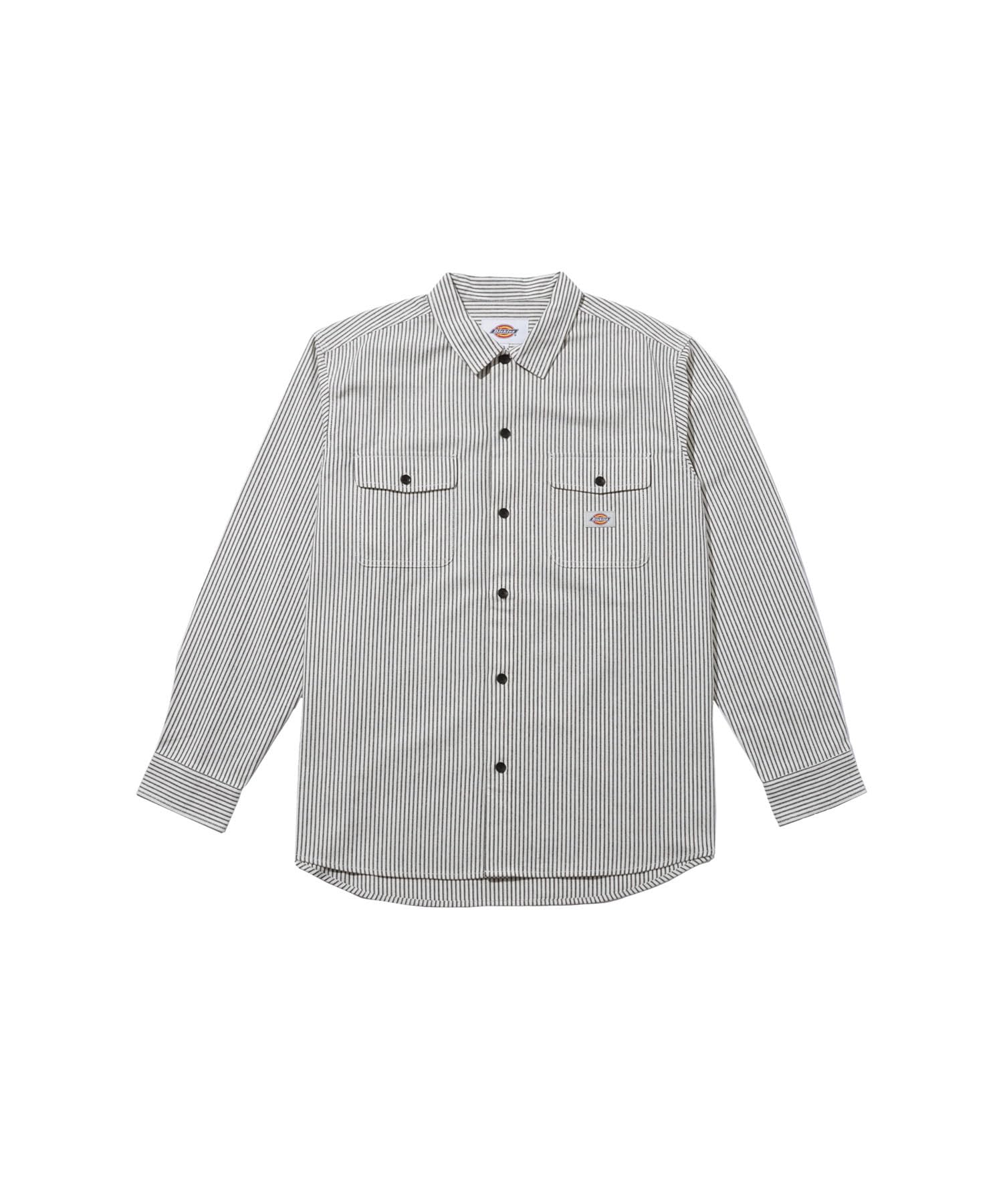 

Dickies Men s Long Sleeve 100% Cotton Striped Casual Shirt, White Stripe, Size XL