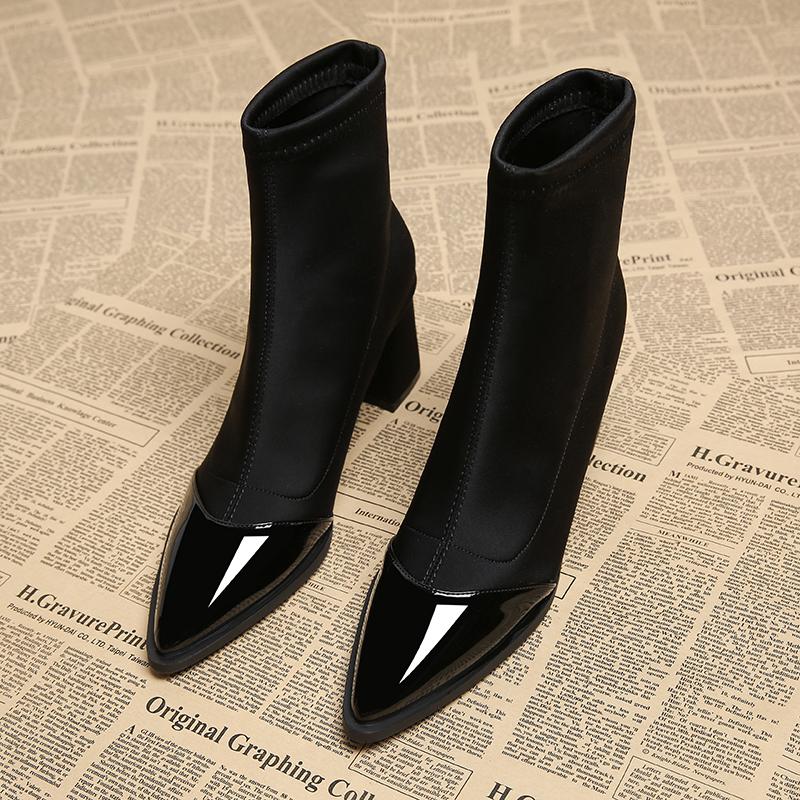 Fashion Women Chunky Mid Heels Ankle Boots Women 2024 New Pointed Toe Trend Winter Designer Shoes Goth Walking Snow Chelsea Boots Women