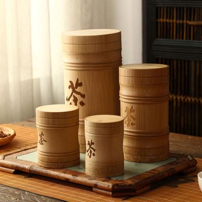 Handmade Bamboo Tea Storage Box Chinese Carved Tea Canister Lid Seal Kitchen Storage Jars Spice Coffee Beans Box Case Organizer