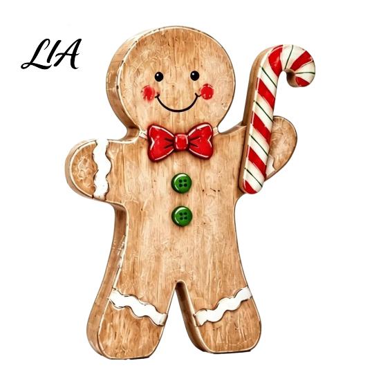 Durable Solid Wood Ornaments Christmas Wooden Gingerbread Man Decor, Rustic Gingerbread, Candy Cane House Figurines, Xmas Tabletop for Mantel