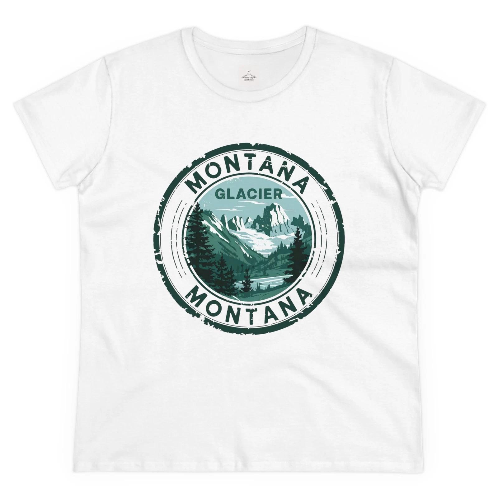 

Montana Glacier Women Midweight Cotton Tee - Nature Lover Shirt, Outdoor 3XL