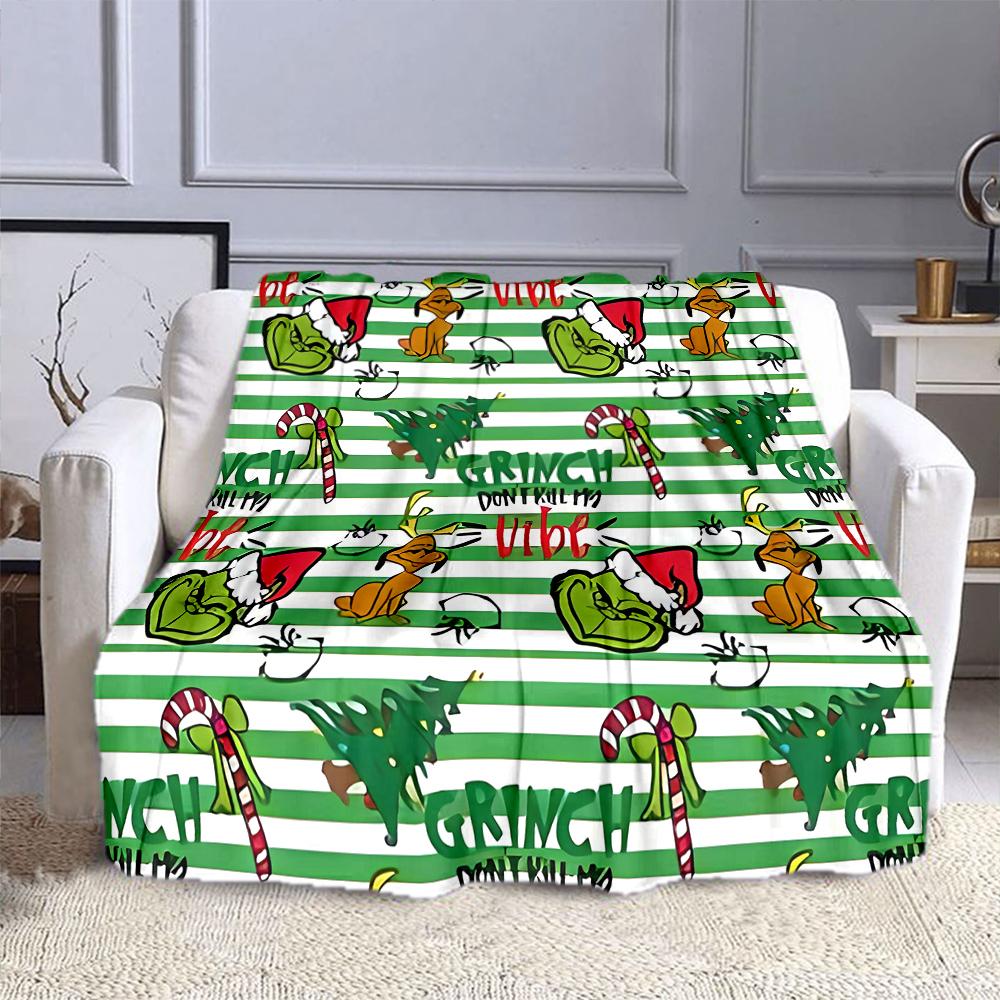 Grinch Christmas Pattern Blanket Design Patterned flannel blanket perfect for the bedroom living room, sofa, or a little nap