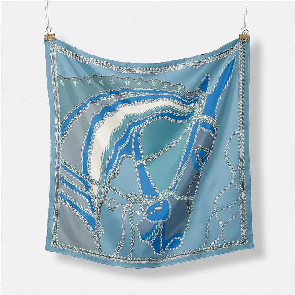 53cm Fashion Horse Square Scarf Women  Design Luxury Silk Scarf Bandana Headband Brand Hijab Neckerchief For Ladies