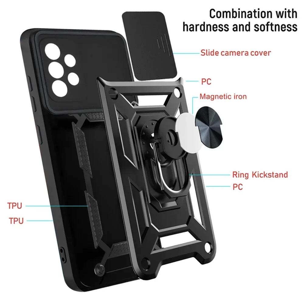 Armor Shockproof Magnetic Ring Stand Holder Case For Samsung Galaxy A82 A73 A72 A71 A55 A54 A53 A52 A51 A35 A34 A33 Lens Cover